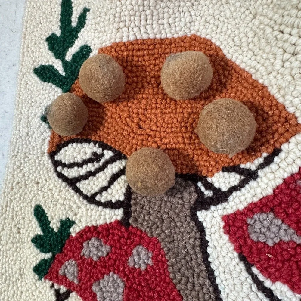 Vintage Hooked Wool Mushroom Pillow Cover 16
